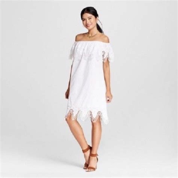Merona White Lace and Crochet Off the Shoulder Dress XS XSmall - Picture 4 of 4